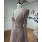 Muslimischen Nude Elegante Merma V-ausschnitt Perlen Luxus Abendkleider Kleider 2025 Für Frauen Hochzeit Party LA72141 