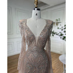 Muslimischen Nude Elegante Merma V-ausschnitt Perlen Luxus Abendkleider Kleider 2025 Für Frauen Hochzeit Party LA72141 