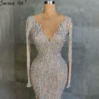 Muslim Nude Meramid Luxury Evening Dresses Gowns 2025 Beading Feathers Elegant For Women Party LA71093
