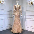 Muslim Nude Meramid Luxury Evening Dresses Gowns Beaded Feathers Elegant 2025 For Women Party LA71093
