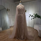 Vestidos de noche musulmanes de sirena color nude con mangas tipo capa y perlas, de lujo, estilo Dubái, para mujer, para boda, fiesta, LA72372 