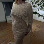 Luxury  Muslim  Cape Dubai Arabia Evening Dresses Nude Mermaid Gowns for Party LA72032m