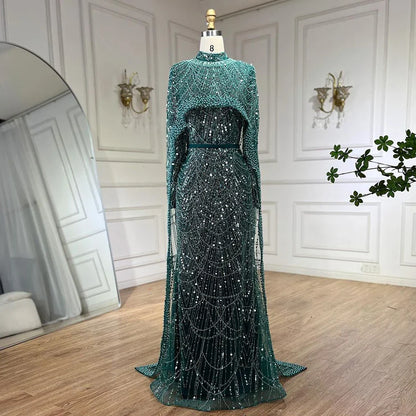 Luxus Muslim Cape Dubai Arabia Abendkleider Nude Mermaid Kleider für Party LA72032m 