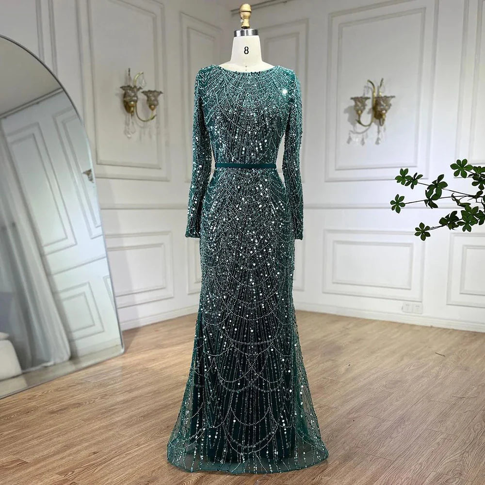 Luxus Muslim Cape Dubai Arabia Abendkleider Nude Mermaid Kleider für Party LA72032m 