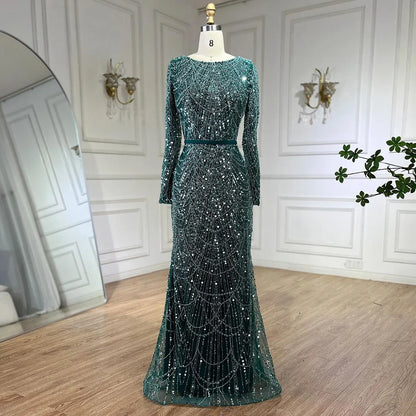 Luxus Muslim Cape Dubai Arabia Abendkleider Nude Mermaid Kleider für Party LA72032m 
