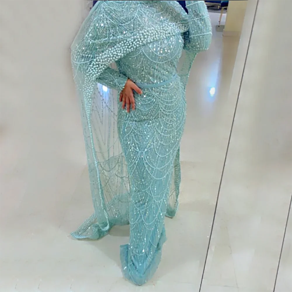 Luxus Muslim Cape Dubai Arabia Abendkleider Nude Mermaid Kleider für Party LA72032m 