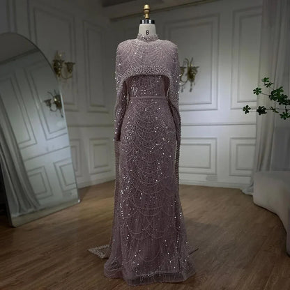 Luxus Muslim Cape Dubai Arabia Abendkleider Nude Mermaid Kleider für Party LA72032m 