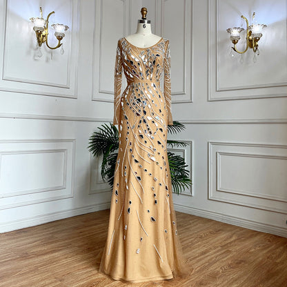 Muslim Nude Mermaid With Overskirt Beaded Long Evening Dresses Gowns For Woman  wedding Party 2025 LA71757