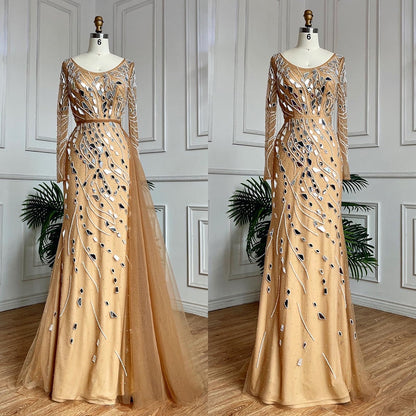 Muslim Nude Mermaid With Overskirt Beaded Long Evening Dresses Gowns For Woman  wedding Party 2025 LA71757
