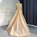 Vestido de noche musulmán color nude plateado con sobrefalda, estilo sirena con cuentas, de lujo, elegante, para mujer, fiesta, LA71353 