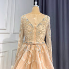 Vestido de noche musulmán color nude plateado con sobrefalda, estilo sirena con cuentas, de lujo, elegante, para mujer, fiesta, LA71353 