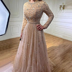 Vestidos de noche musulmanes de lujo de Dubái, de corte A, color rosa, con cuentas, para mujer, para boda, fiesta, talla grande 2025 LA71803C 