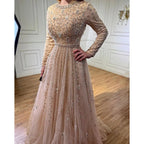 Vestidos de noche musulmanes de lujo de Dubái, de corte A, color rosa, con cuentas, para mujer, para boda, fiesta, talla grande 2025 LA71803C 
