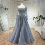 Serene Hill - Vestidos de noche largos de Dubái, de lujo, musulmanes, rosas, corte A, con cuentas, para mujer, para fiesta de bodas 