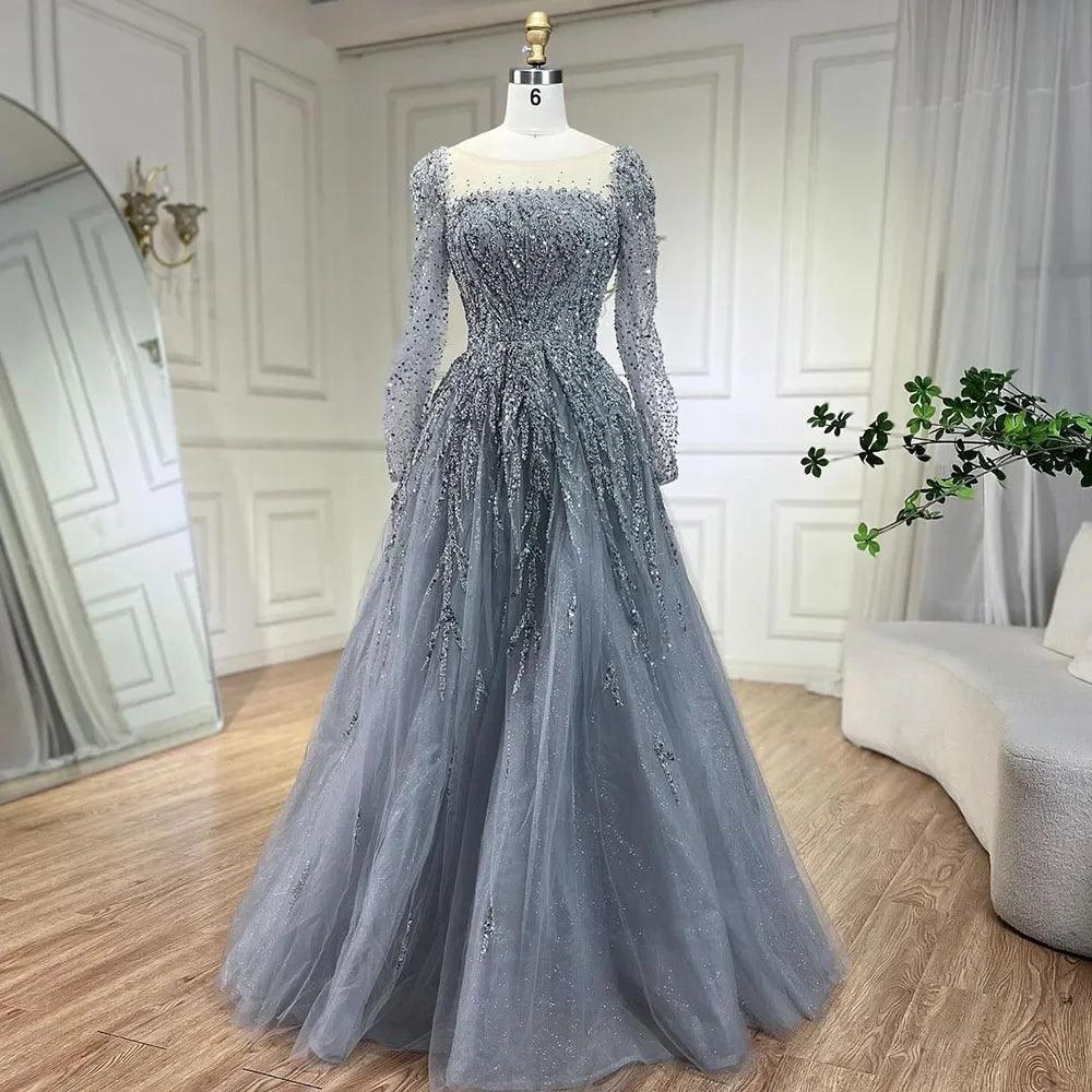 Serene Hill - Vestidos de noche largos de Dubái, de lujo, musulmanes, rosas, corte A, con cuentas, para mujer, para fiesta de bodas 