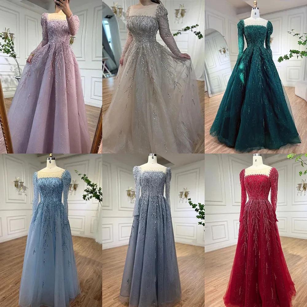Serene Hill Muslimischen Rosa EINE Linie Perlen Luxus Dubai Lange Abendkleider Kleider Für Frau Hochzeit 