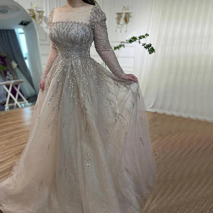 Serene Hill Muslimischen Rosa EINE Linie Perlen Luxus Dubai Lange Abendkleider Kleider Für Frau Hochzeit 