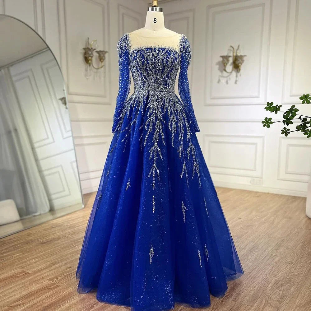 Vestidos de noche de lujo de Dubái con mangas largas en rosa empolvado para fiesta LA71915