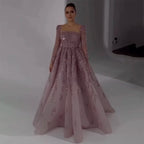Vestidos de noche de lujo de Dubái con mangas largas en rosa empolvado para fiesta LA71915