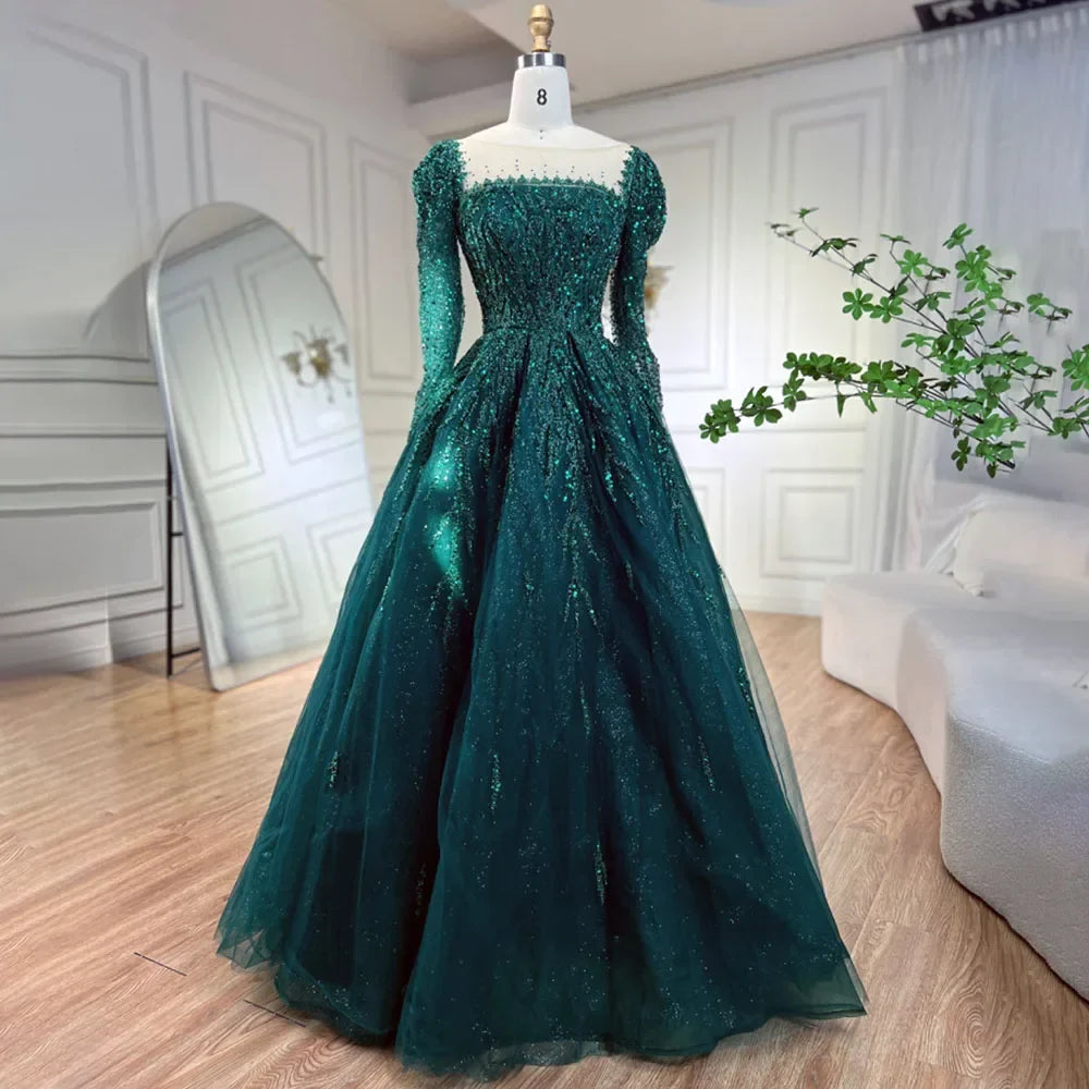 Vestidos de noche de lujo de Dubái con mangas largas en rosa empolvado para fiesta LA71915