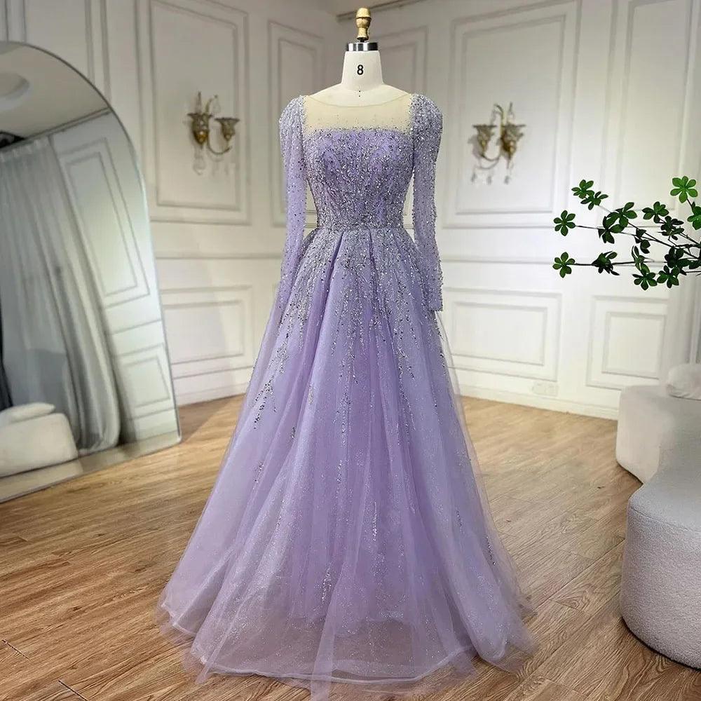 Serene Hill - Vestidos de noche largos de Dubái, de lujo, musulmanes, rosas, corte A, con cuentas, para mujer, para fiesta de bodas 