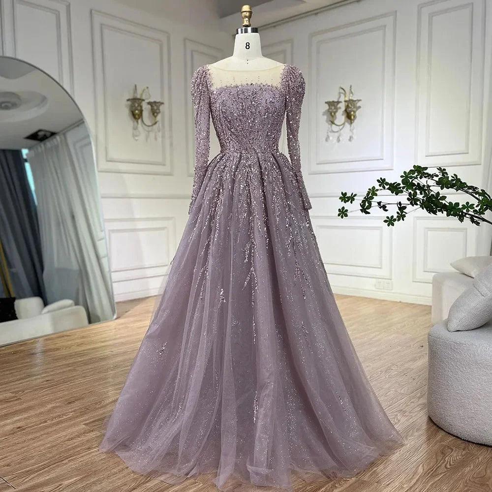 Serene Hill Muslimischen Rosa EINE Linie Perlen Luxus Dubai Lange Abendkleider Kleider Für Frau Hochzeit 