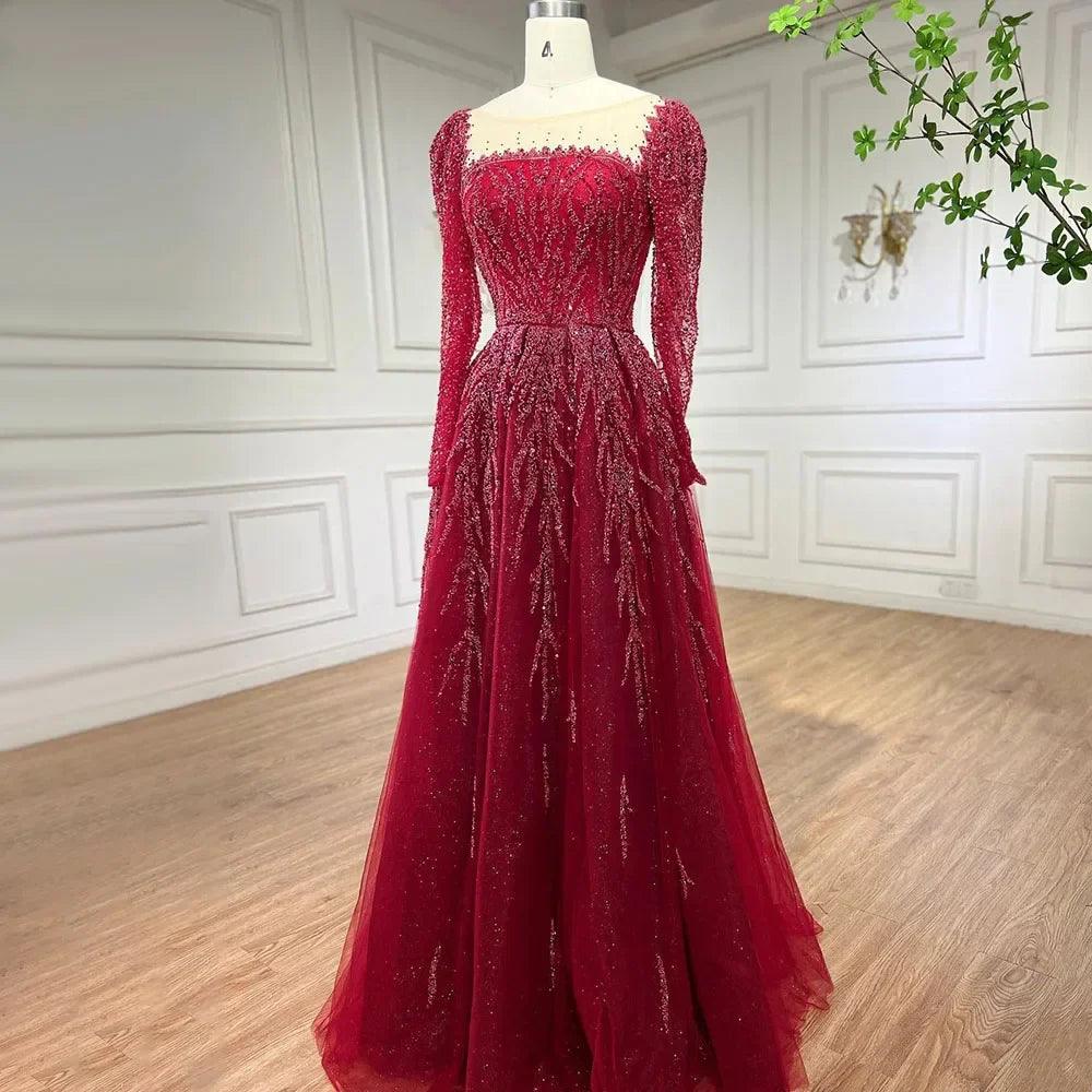 Serene Hill Muslimischen Rosa EINE Linie Perlen Luxus Dubai Lange Abendkleider Kleider Für Frau Hochzeit 