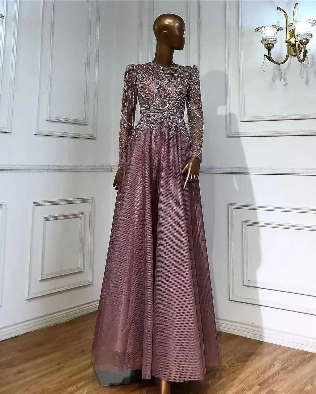 Vestidos de noche musulmanes de lujo con cuentas, corte A, color rosa, para mujer, para fiesta de boda, LA71290A 