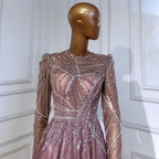 Vestidos de noche musulmanes de lujo con cuentas, corte A, color rosa, para mujer, para fiesta de boda, LA71290A 