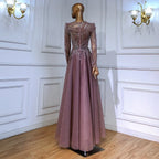 Vestidos de noche musulmanes de lujo con cuentas, corte A, color rosa, para mujer, para fiesta de boda, LA71290A 