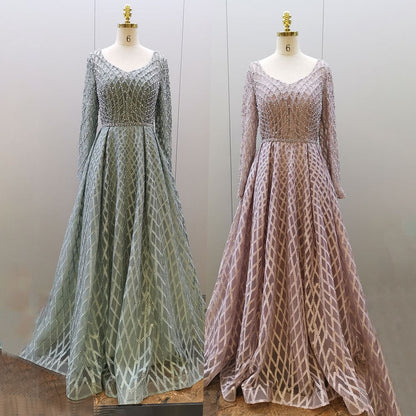 Muslim Pink A Line Luxury Beaded Sexy Sweetheart Evening Dresses Gowns For Women Party 2025 LA71811