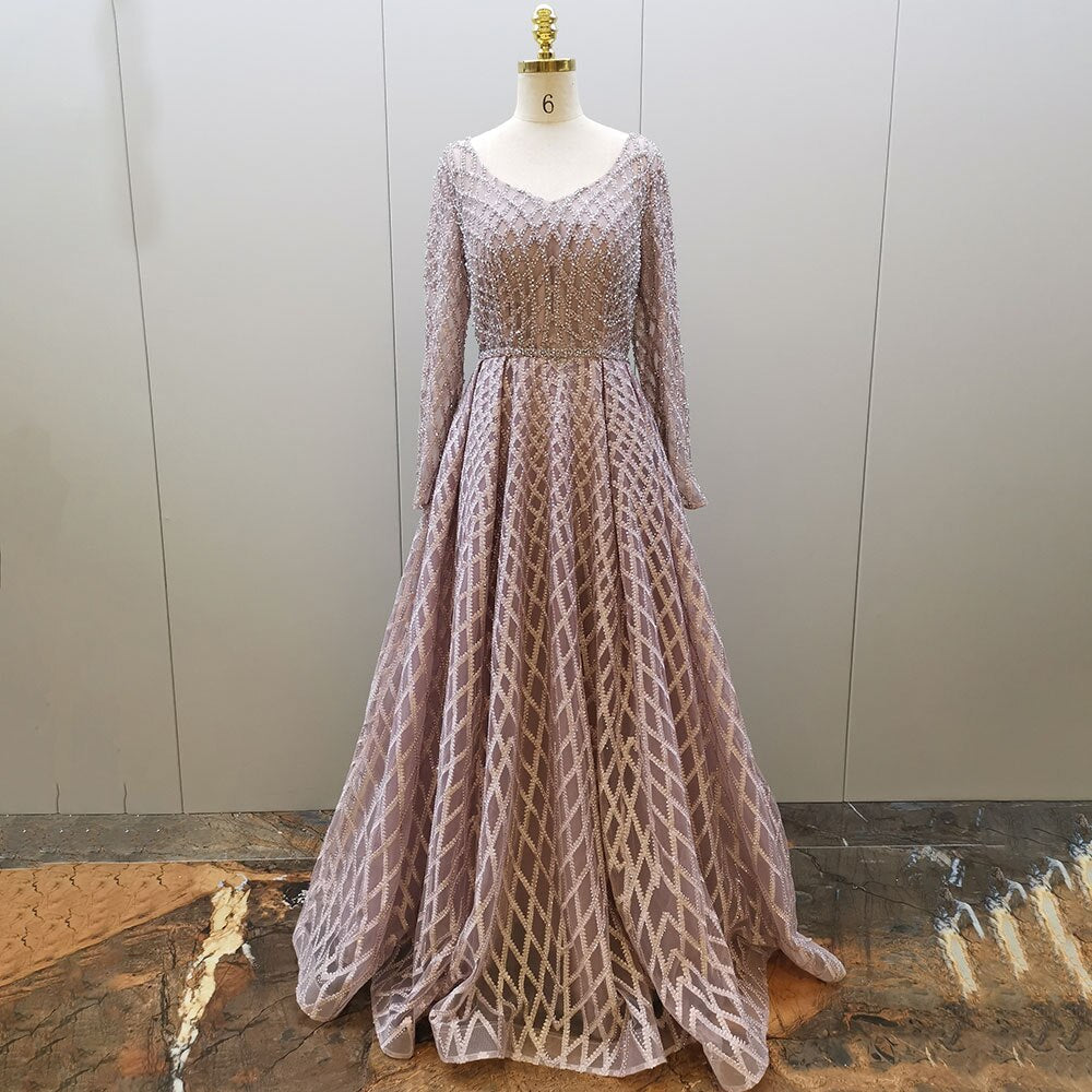 Muslim Pink A Line Luxury Beaded Sexy Sweetheart Evening Dresses Gowns For Women Party 2025 LA71811