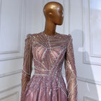 Vestidos de noche musulmanes rosas con cuentas, corte A, de lujo, 2025, para mujer, boda, fiesta, LA71290L 