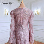 Muslim Pink Mermaid Lace Beaded  Luxury Evening Dresses  With Overskirt Gowns 2025  Crystal For Women Party LA71164