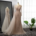 Pink Mermaid With Skirt Long Evening Dresses Gowns 2025 O-Neck Elegant Beaded Luxury For Women Party LA71673