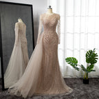 Pink Mermaid With Skirt Long Evening Dresses Gowns 2025 O-Neck Elegant Beaded Luxury For Women Party LA71673