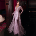 Vestidos de noche musulmanes rosas con sobrefalda, elegantes vestidos de fiesta de lujo con cuentas y corte sirena para mujer LA71197 