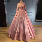 Muslimischen Rosa Satin Abendkleider Kleider 2025 Beaed Luxus Ballkleid Für Frauen Party LA71224 