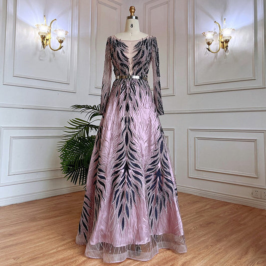 Muslim Purple A Line Lace Beaded Arabic Luxury Evening Dresses Gowns 2025 For Women Wedding Party LA71930
