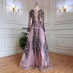 Muslim Purple A Line Lace Beaded Arabic Luxury Evening Dresses Gowns 2025 For Women Wedding Party LA71930