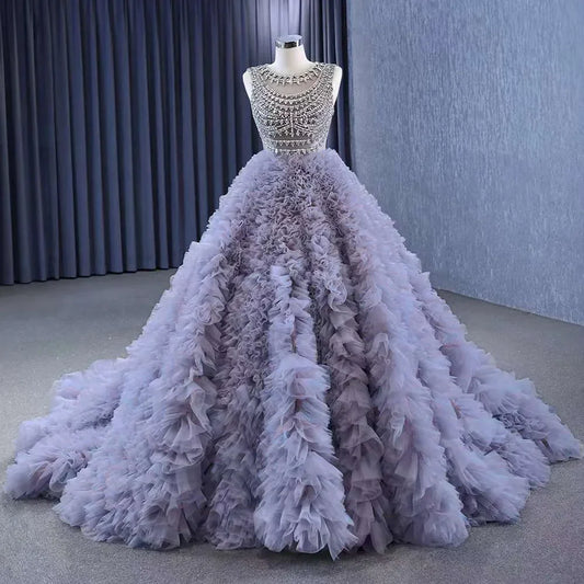 Muslim Purple Lace Up Beaded Luxury Ball Gown Elegant Bride Gowns Wedding Dress 2025 High End Custom Made HM222115