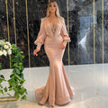 Muslim Rose Meerjungfrau Abendkleider Kleider 2025 Luxus Perlen Elegante Satin Für Frauen Party LA71511 