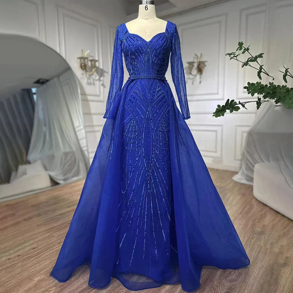 Muslimischen Royal Blau EINE Linie Schatz Perlen Luxus Dubai Abendkleider Kleider Für Frauen Hochzeit Party 2025 LA72221 