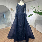 Muslimischen Royal Blau EINE Linie Schatz Perlen Luxus Dubai Abendkleider Kleider Für Frauen Hochzeit Party 2025 LA72221 