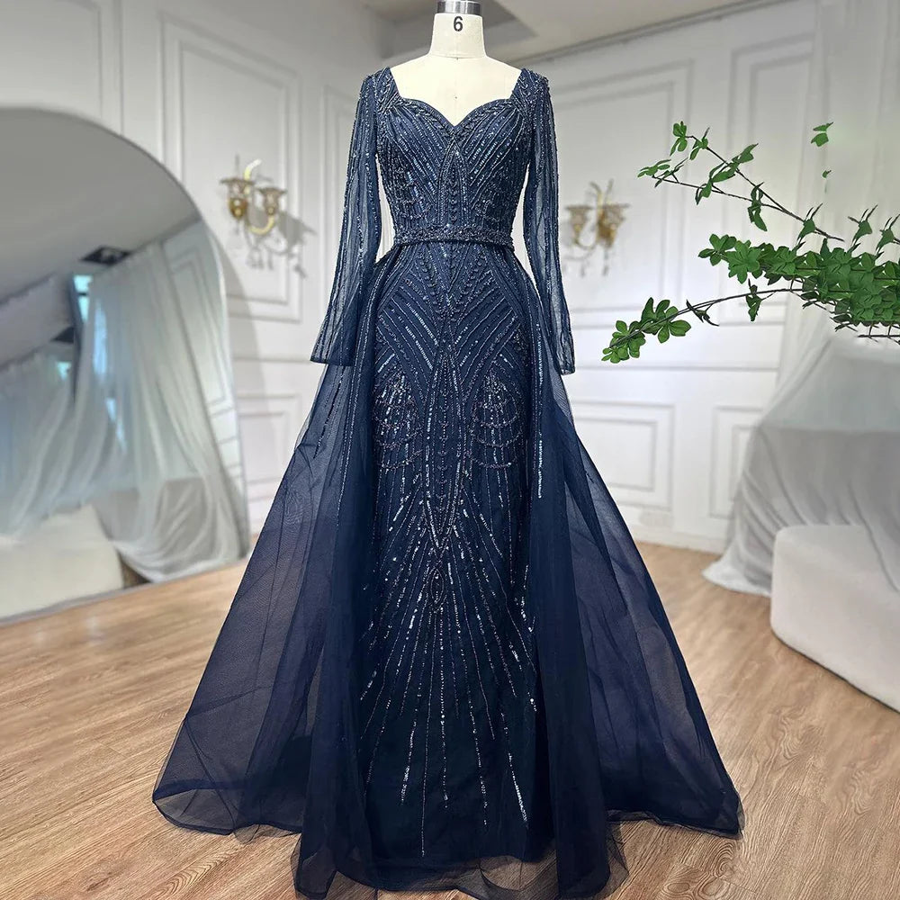 Muslimischen Royal Blau EINE Linie Schatz Perlen Luxus Dubai Abendkleider Kleider Für Frauen Hochzeit Party 2025 LA72221 