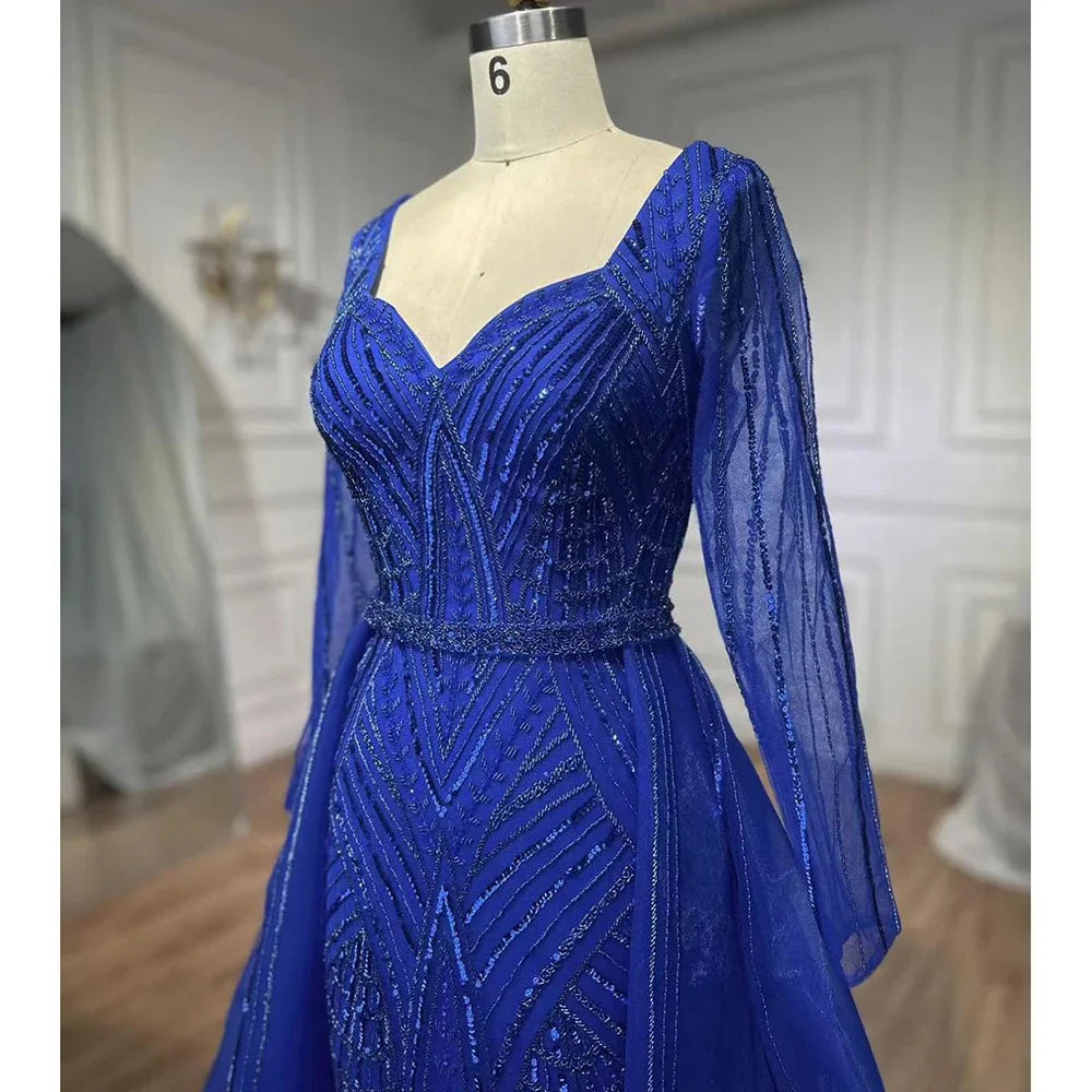 Muslimischen Royal Blau EINE Linie Schatz Perlen Luxus Dubai Abendkleider Kleider Für Frauen Hochzeit Party 2025 LA72221 