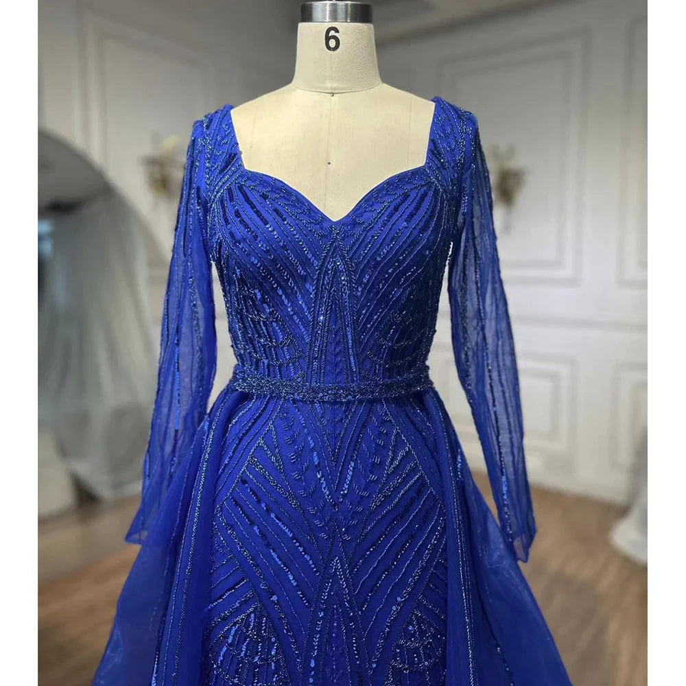 Muslimischen Royal Blau EINE Linie Schatz Perlen Luxus Dubai Abendkleider Kleider Für Frauen Hochzeit Party 2025 LA72221 