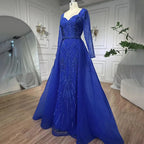 Muslimischen Royal Blau EINE Linie Schatz Perlen Luxus Dubai Abendkleider Kleider Für Frauen Hochzeit Party 2025 LA72221 