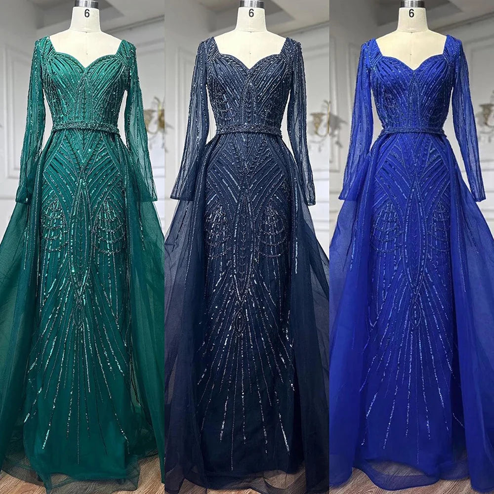 Muslimischen Royal Blau EINE Linie Schatz Perlen Luxus Dubai Abendkleider Kleider Für Frauen Hochzeit Party 2025 LA72221 