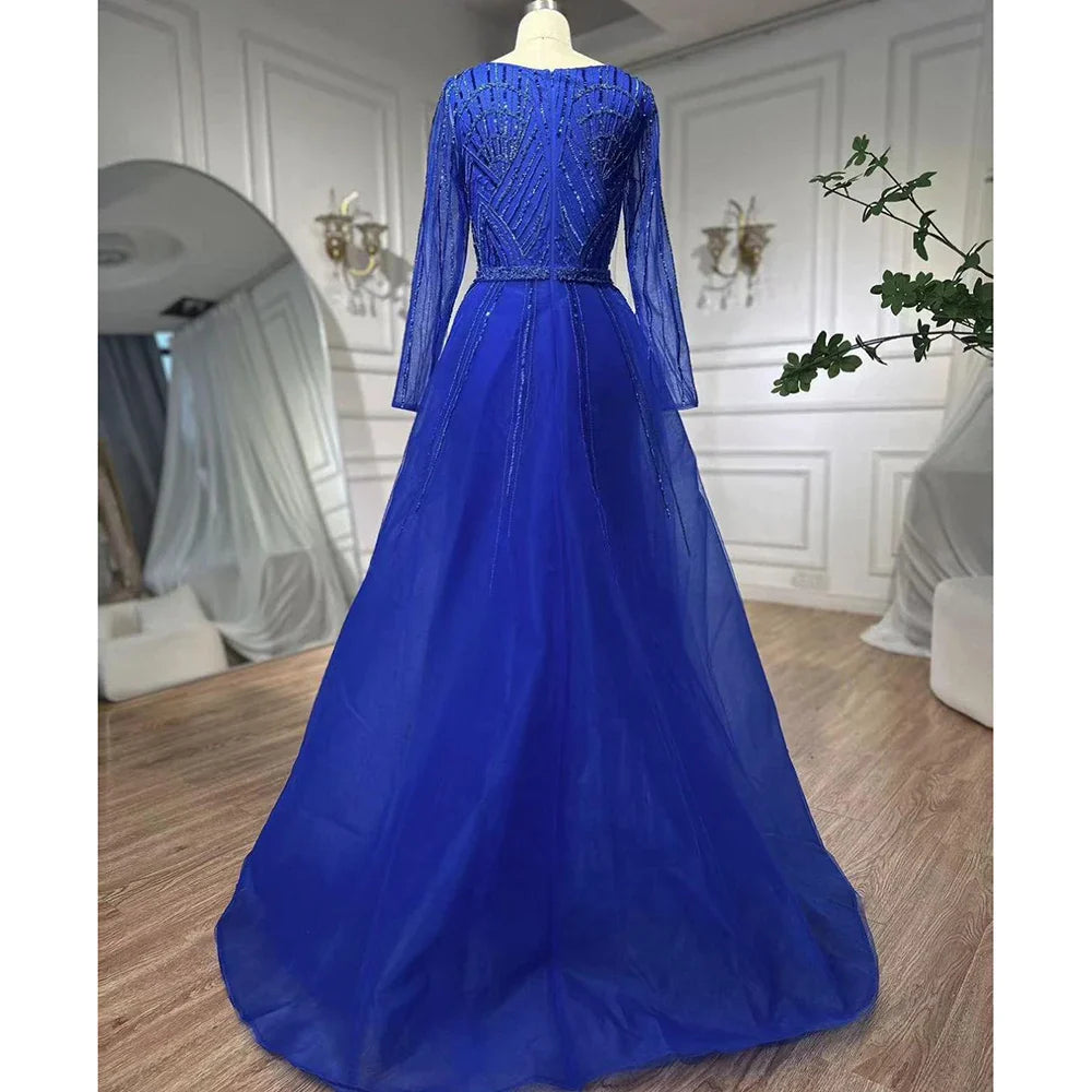 Muslimischen Royal Blau EINE Linie Schatz Perlen Luxus Dubai Abendkleider Kleider Für Frauen Hochzeit Party 2025 LA72221 